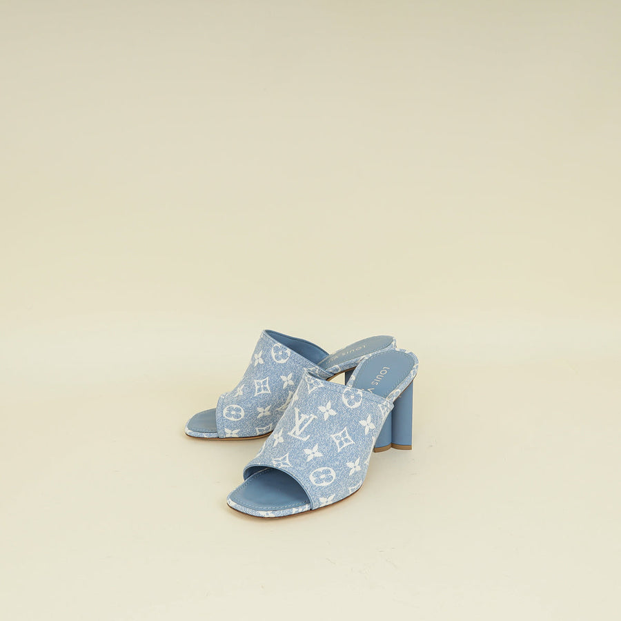 Louis Vuitton Blue Monogram Silhouette Mules 38.5