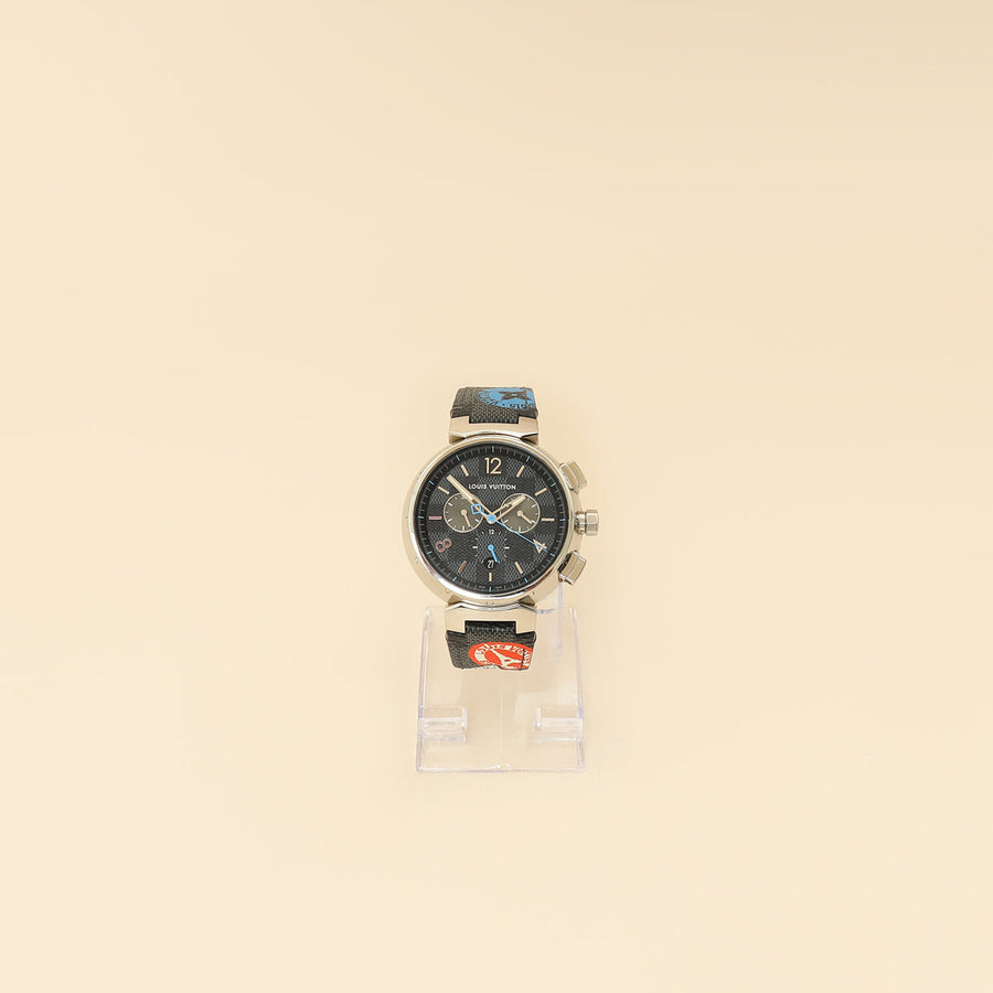 Louis Vuitton Stainless Steel Damier Graphite Tambour Automatic 44mm Watch