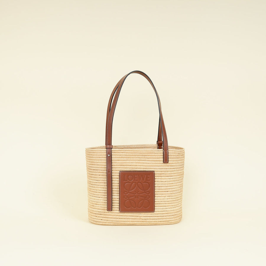 Loewe Bicolor Small Square Basket Raffia Bag