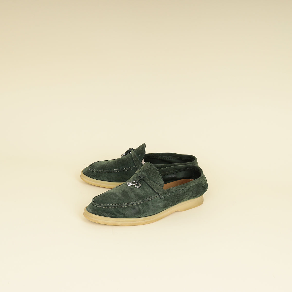 Loro Piana Green Glass Summer Charms Walk Loafers 37