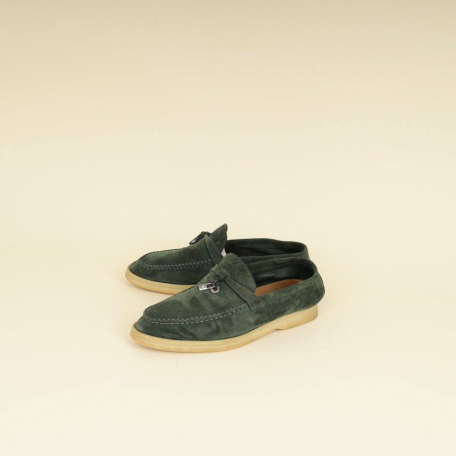 Loro Piana Green Glass Summer Charms Walk Loafers 37