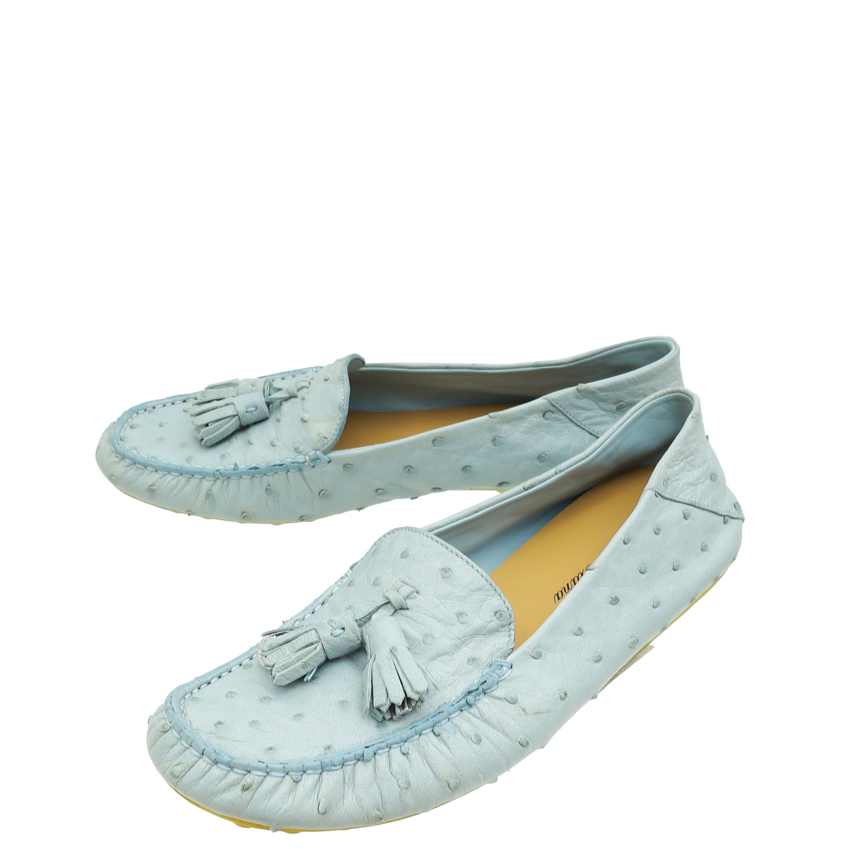 Loro Piana Sky Blue Ostrich Dot Sole Walk Loafer 38.5
