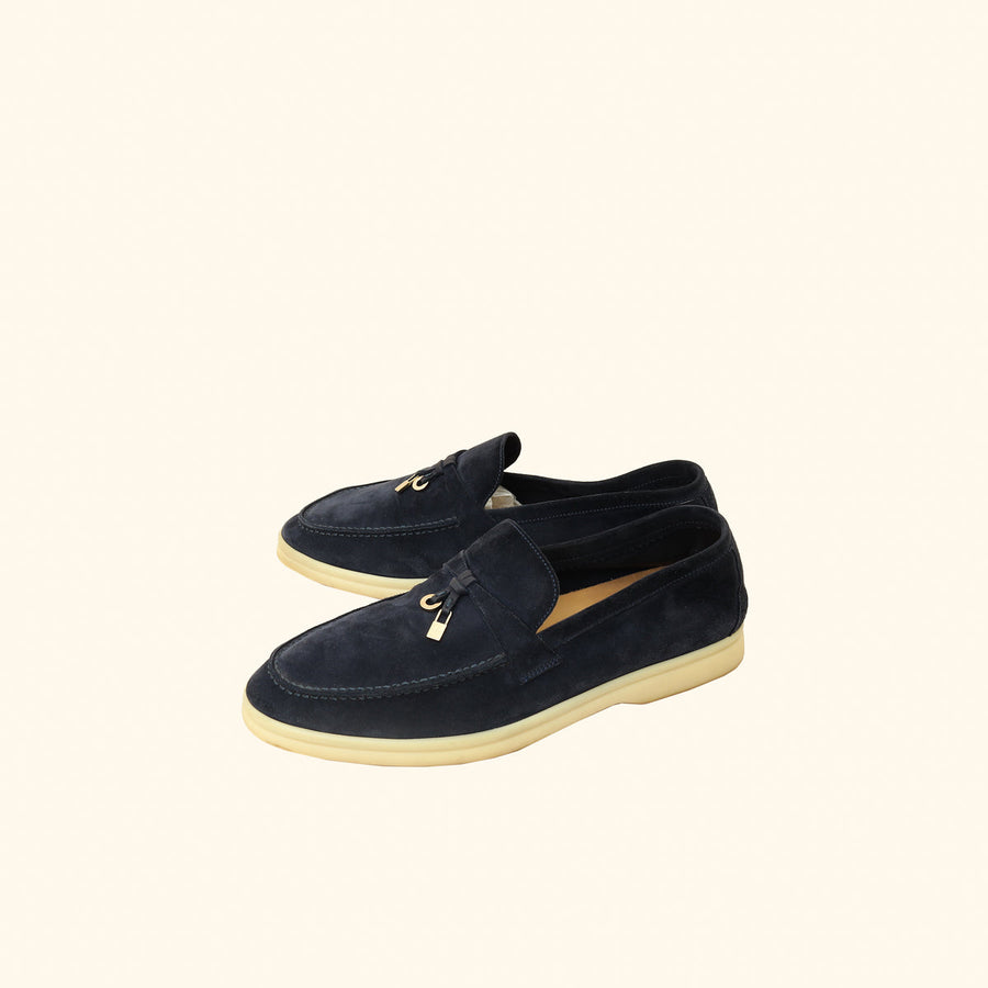 Loro Piana Argo Blue Summer Charms Walk Loafers 40