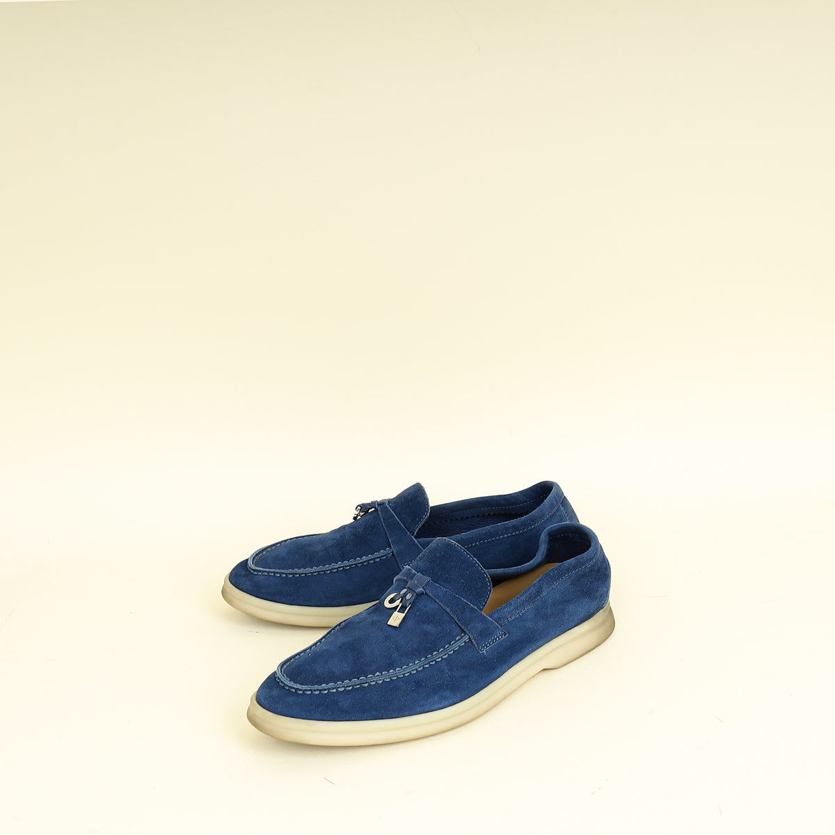 Loro Piana Dark Cerulean Summer Charms Walk Loafers 36.5
