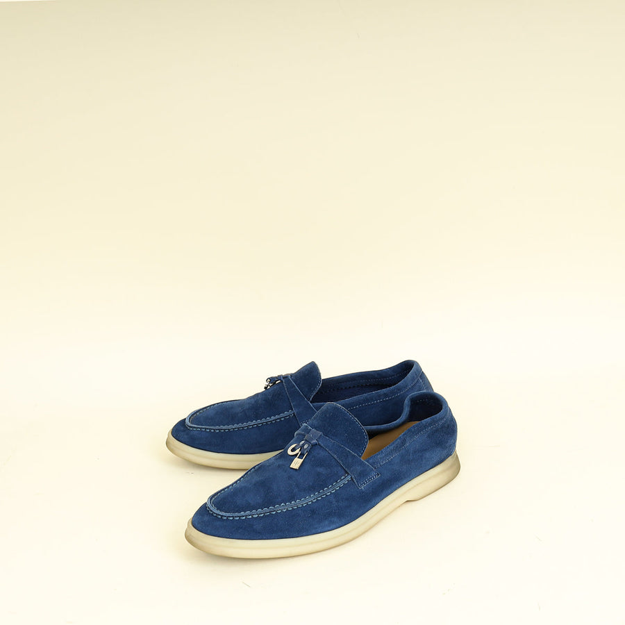 Loro Piana Dark Cerulean Summer Charms Walk Loafers 36.5