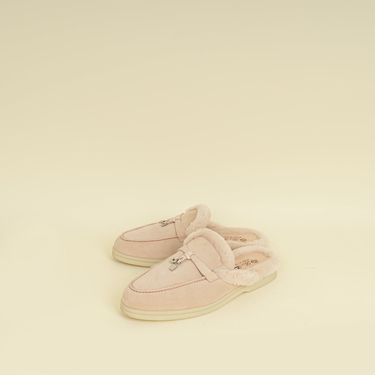 Loro Piana Pink Sand Charms Walk Babouche Loafers 36