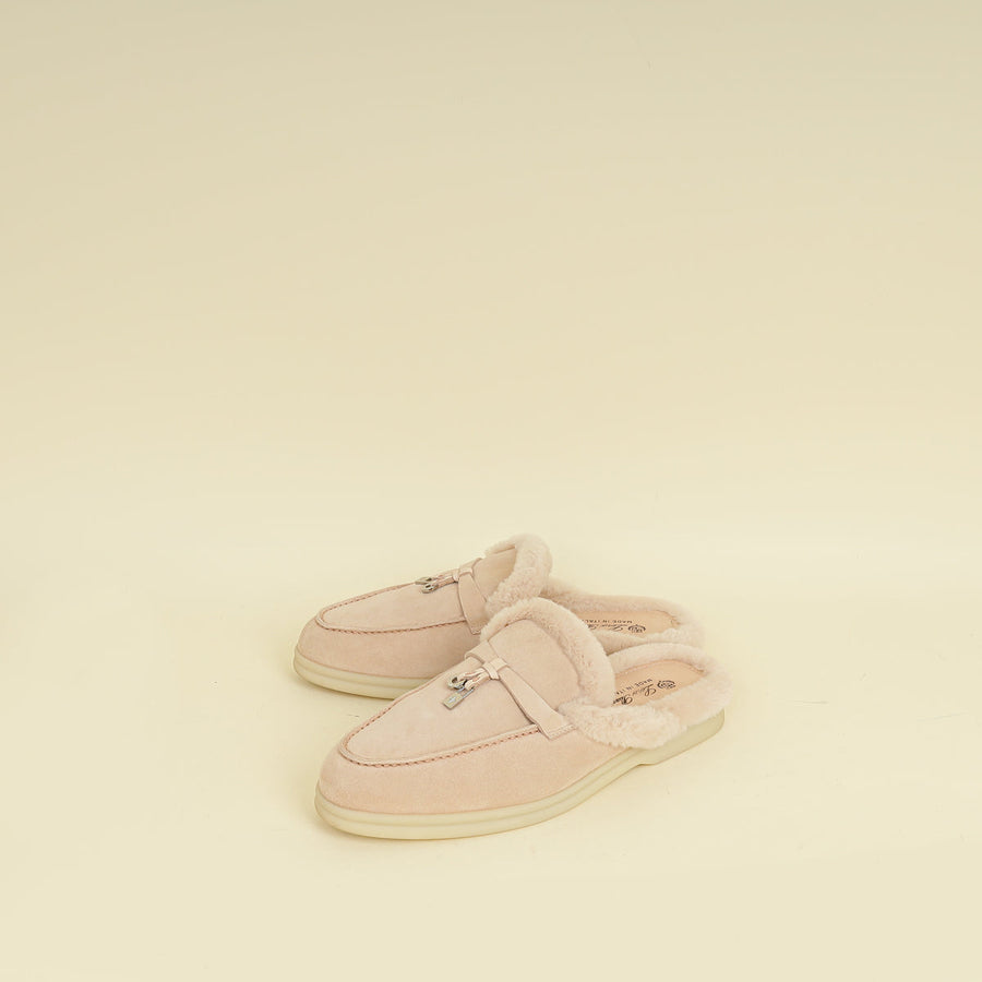 Loro Piana Pink Sand Charms Walk Babouche Loafers 36