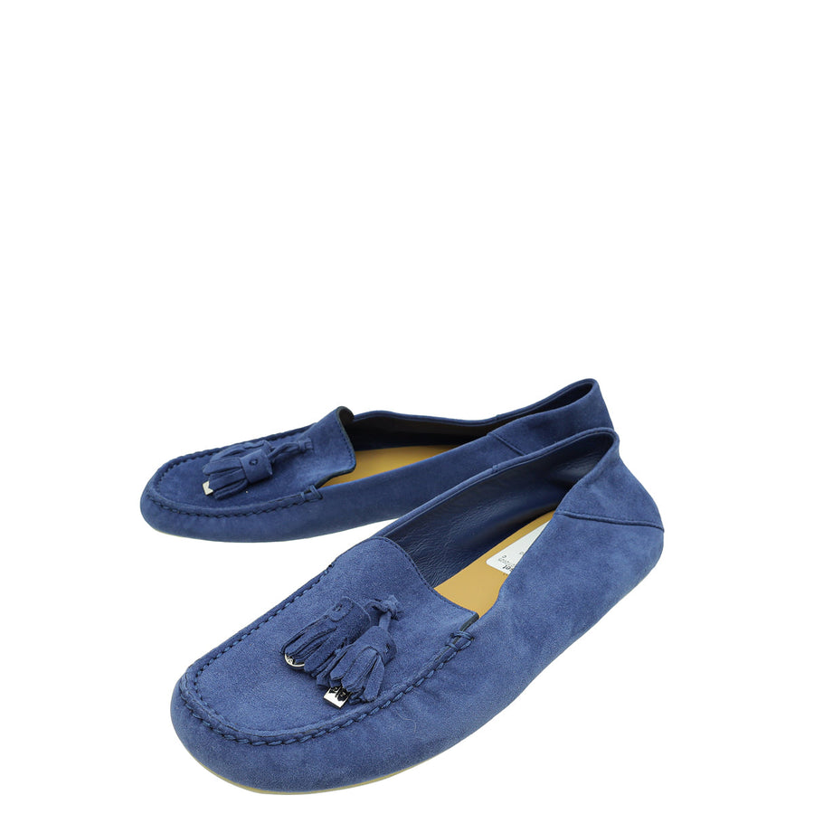 Loro Piana Blue Fluorite Suede Dot Sole Walk Loafer 36