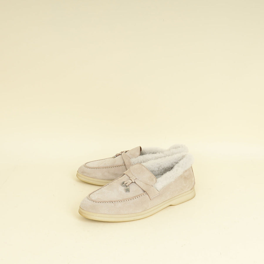 Loro Piana Powder Pearl Summer Charms Fur Walk Loafer 37