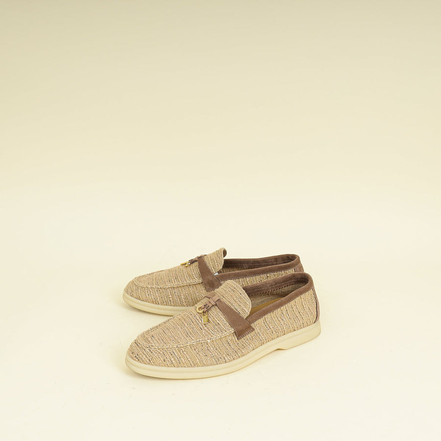 Loro Piana Bicolor Linen Summer Charms Walk Loafers 39.5