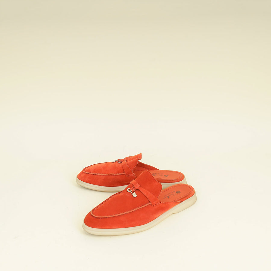Loro Piana Orange Flamme Babouche Charms Walk Loafer 40