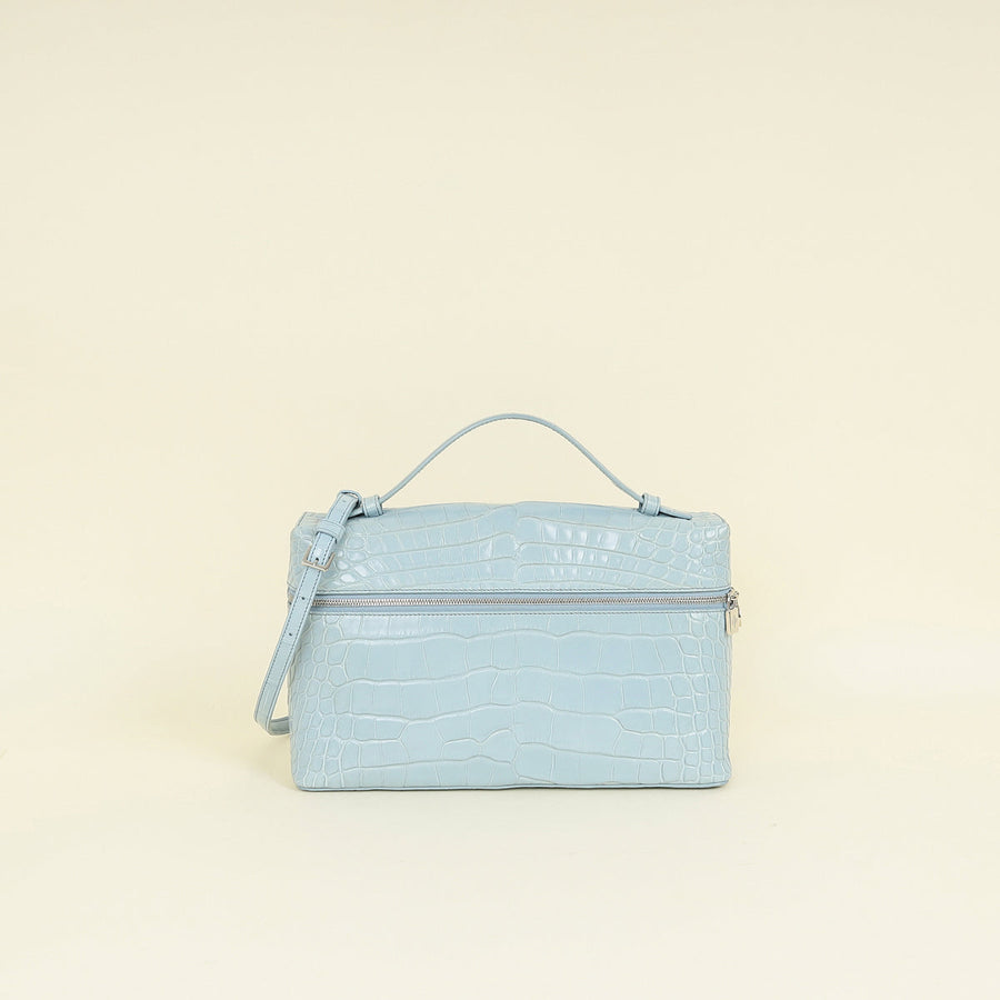Loro Piana Blue Celadon Extra Pocket L27 Soft Shiny Alligator Bag