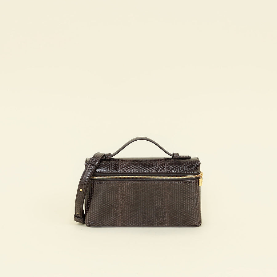 Loro Piana Dark Chocolate Licorice Extra Pouch L19 Python Bag