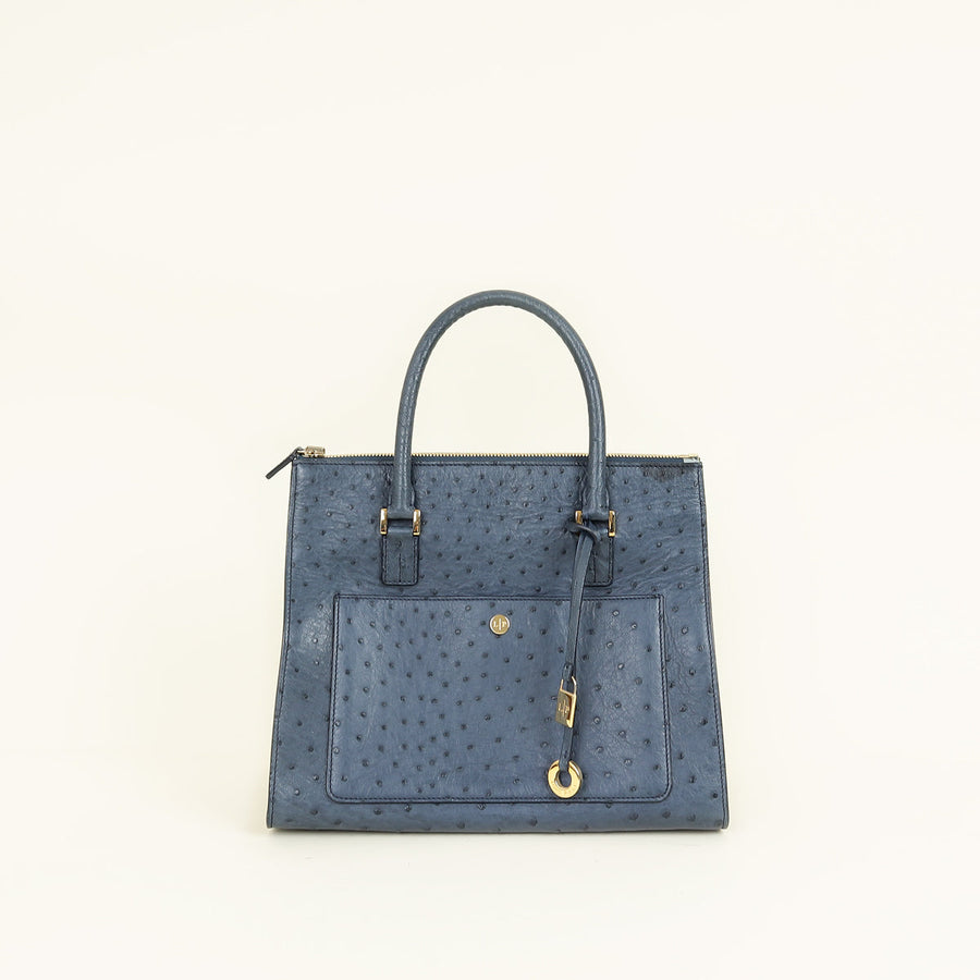 Loro Piana Navy Blue Ostrich Handle Bag
