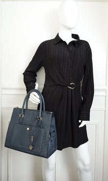 Loro Piana Navy Blue Ostrich Handle Bag