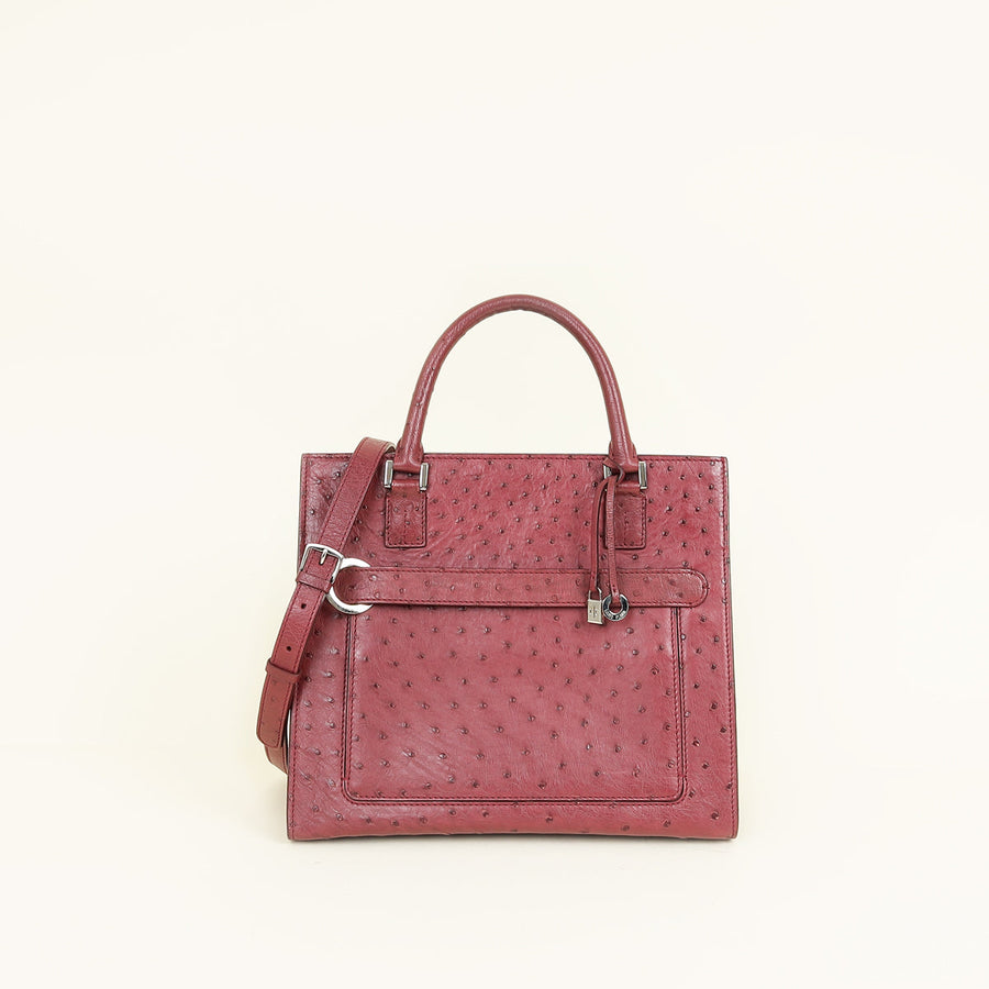 Loro Piana Burgundy Ostrich Handle Bag
