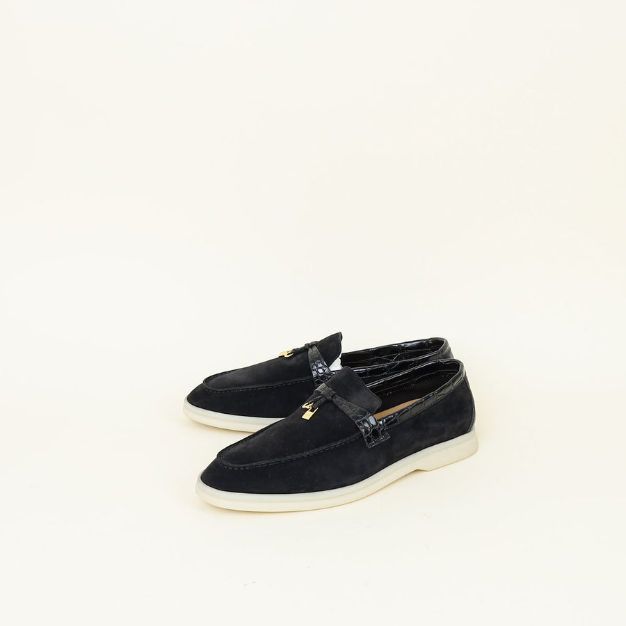 Loro Piana Black Summer Charms Walk Loafers 41