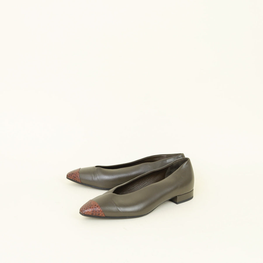 Loro Piana Bicolor Rebecca Cap Toe Ballet Flat 37.5