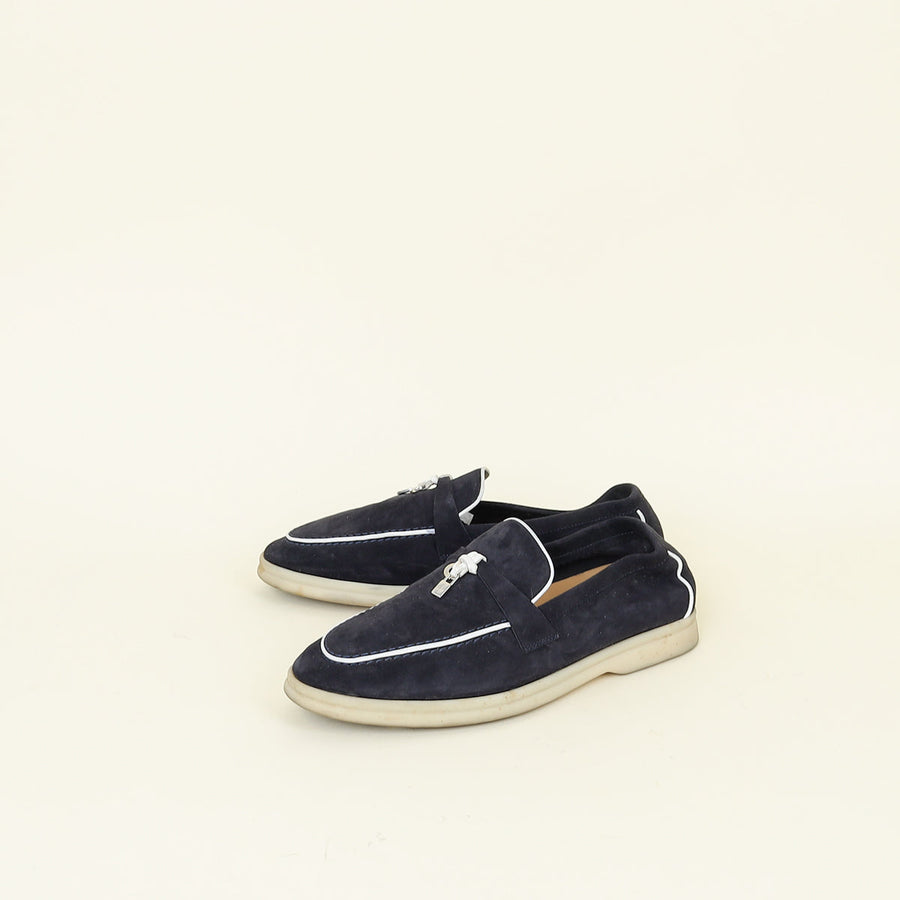 Loro Piana Argo Blue Melange Summer Charms Walk Loafer 37