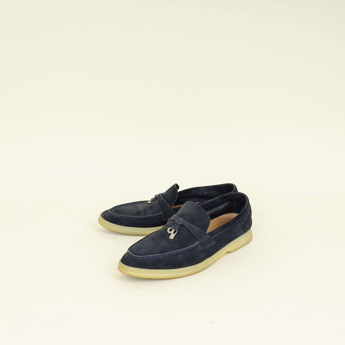 Loro Piana Argo Blue Melange Summer Charms Walk Loafers 38.5