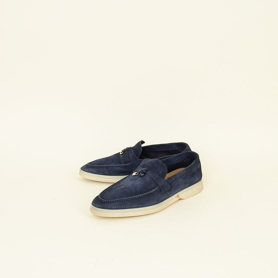 Loro Piana Argo Blue Melange Summer Charm Loafer 38.5
