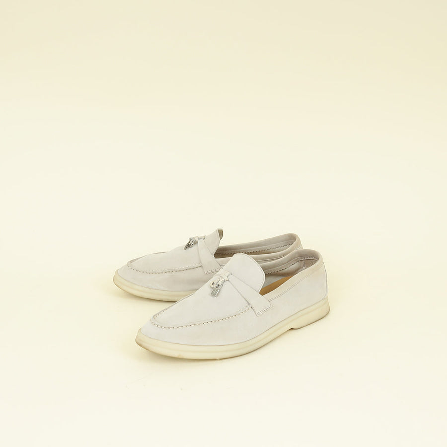 Loro Piana Pearl Gray Summer Charms Walk Loafers 39