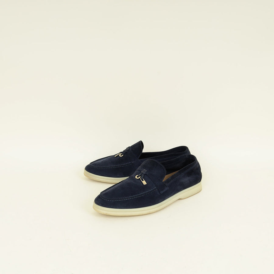 Loro Piana Argo Blue Melanga Summer Charms Walk Loafer 40