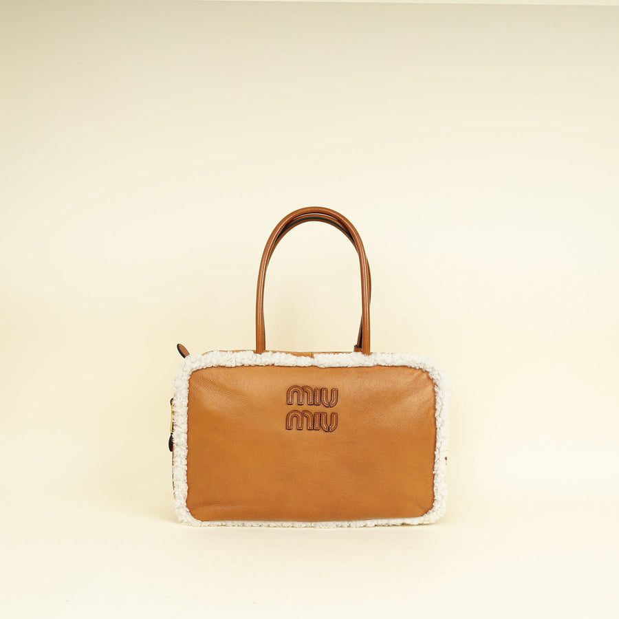 Miu Miu Bicolor Beau Shearling Top-Handle Bag