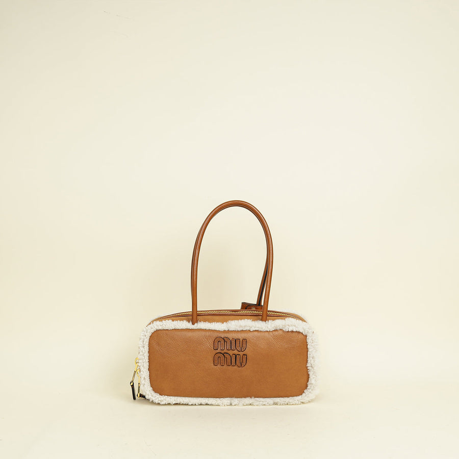 Miu Miu Bicolor Beau Shearling Top-Handle Bag