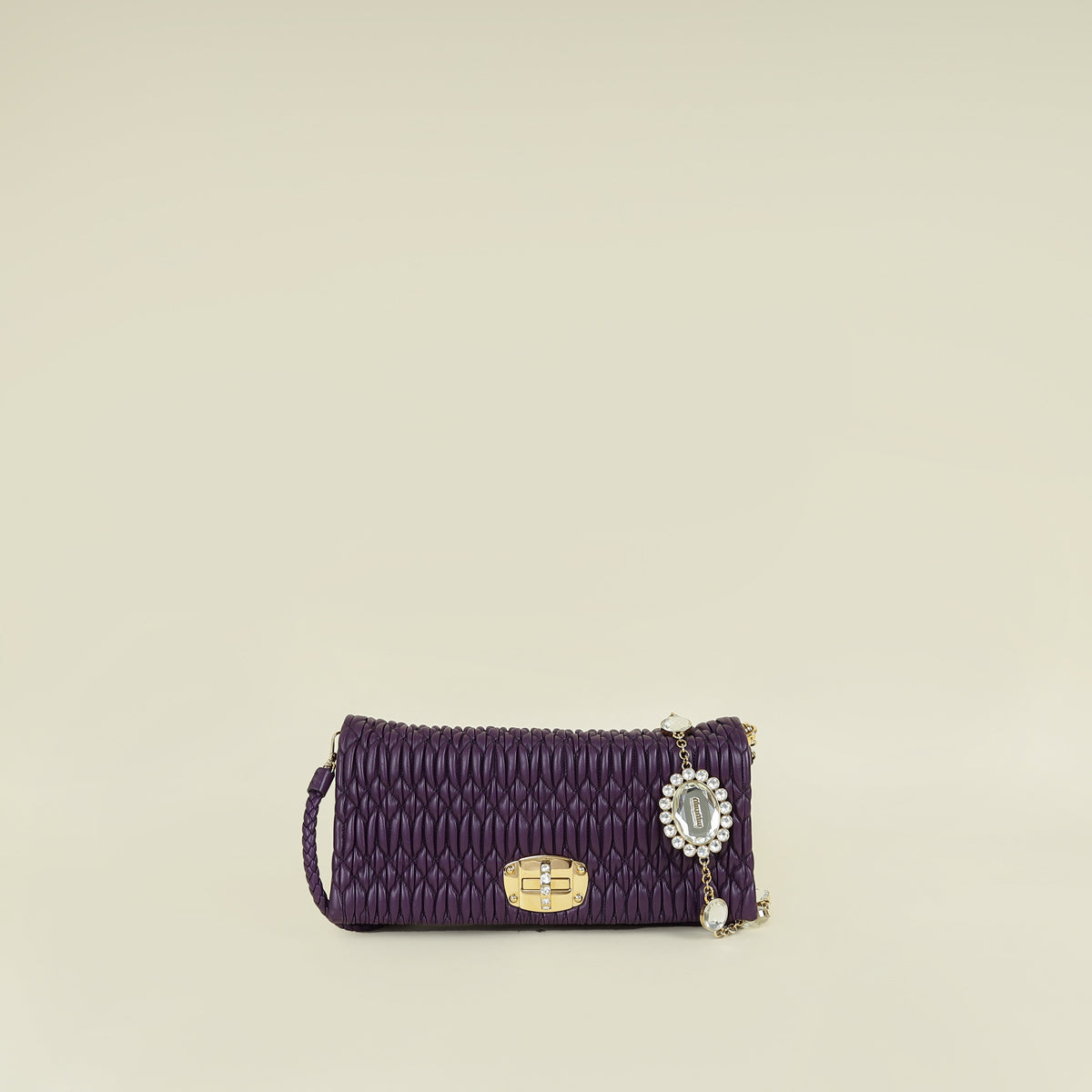Miu Miu Violet Gaufre Crystal Cloqué Clutch Bag