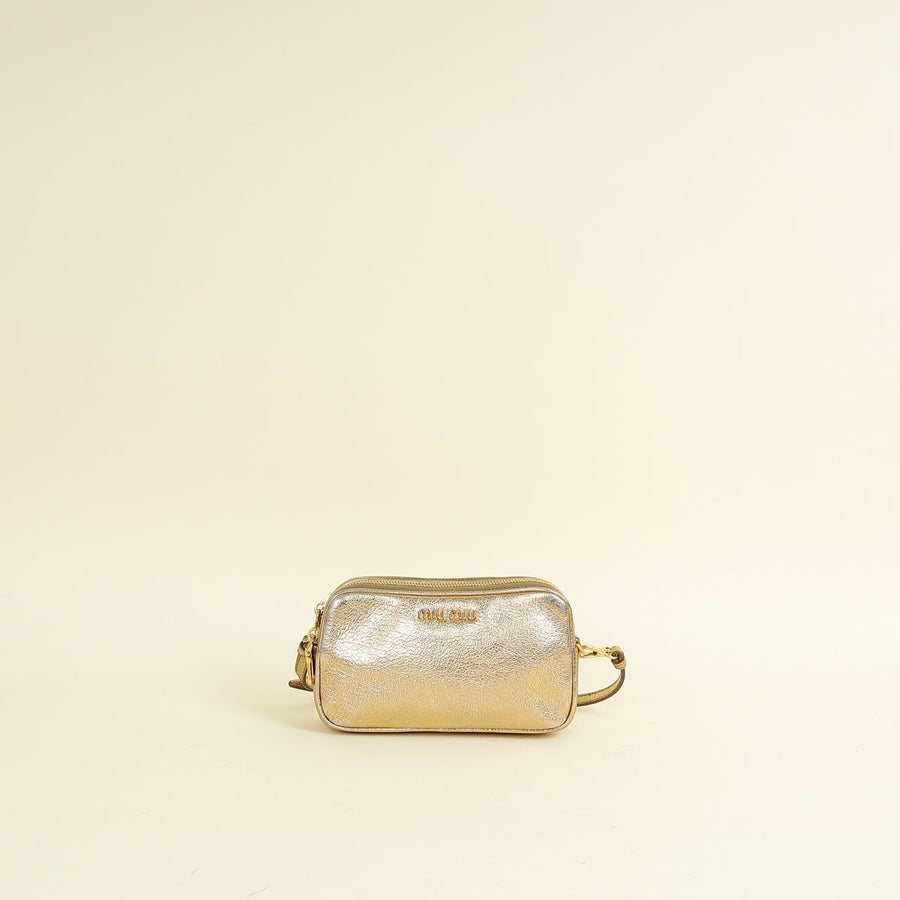 Miu Miu Metallic Gold Double Zip Handbag