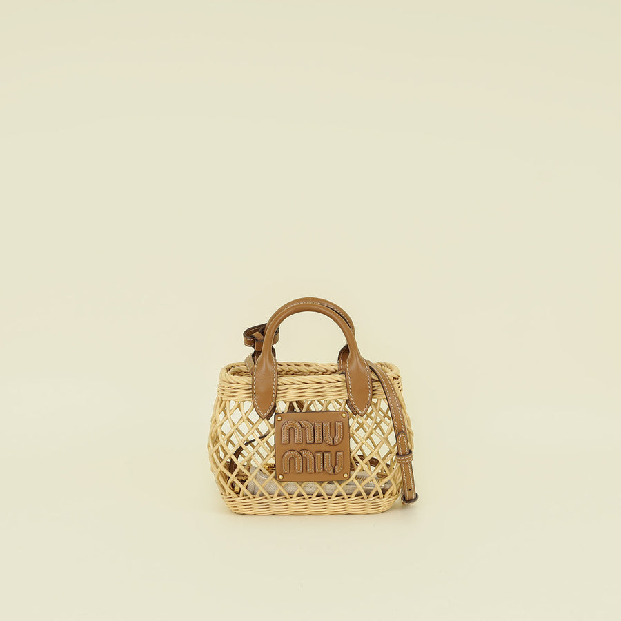 Miu Miu Bicolor Wicker Basket Tote Bag