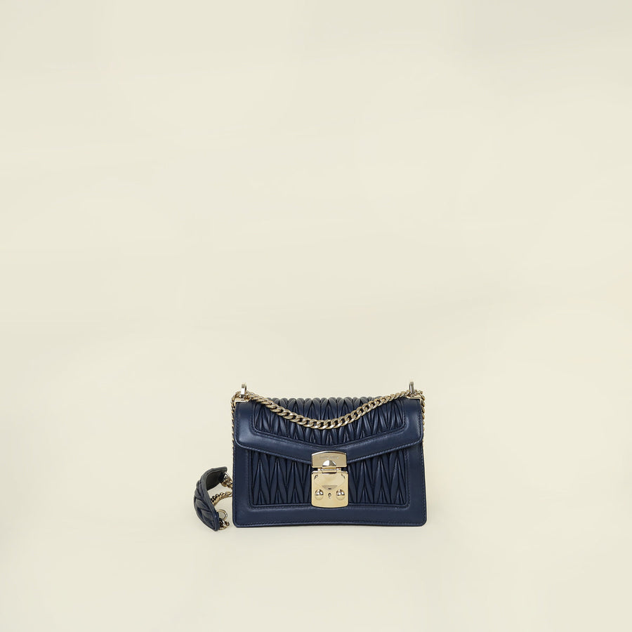 Miu Miu Navy Blue Matelasse Flap Chain Shoulder Bag