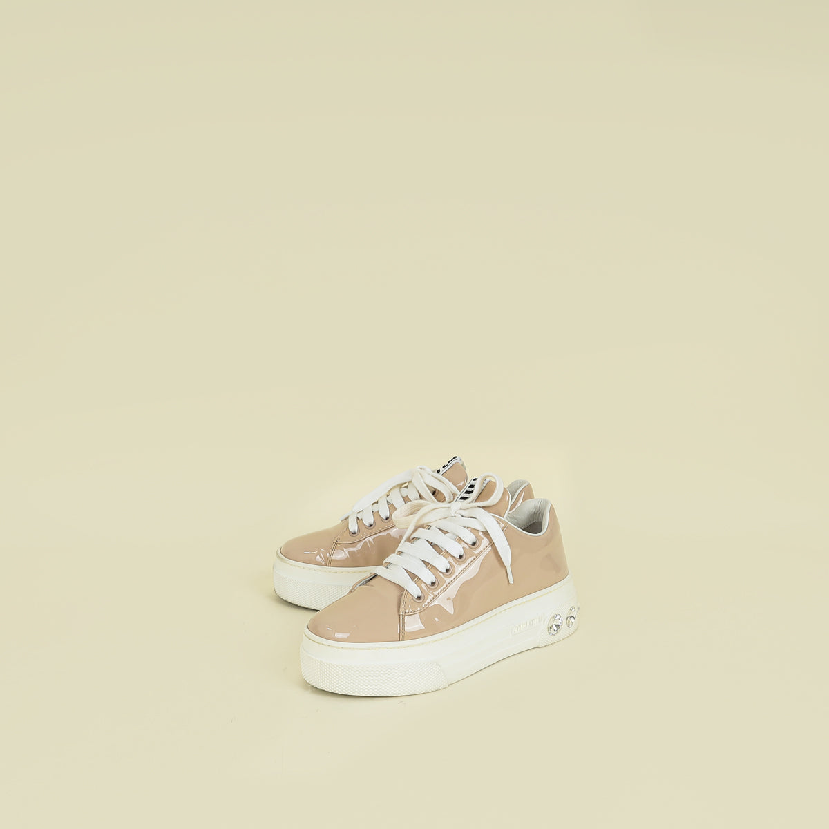 Miu Miu Beige Platform w/Crystal Lace Up Sneakers 35