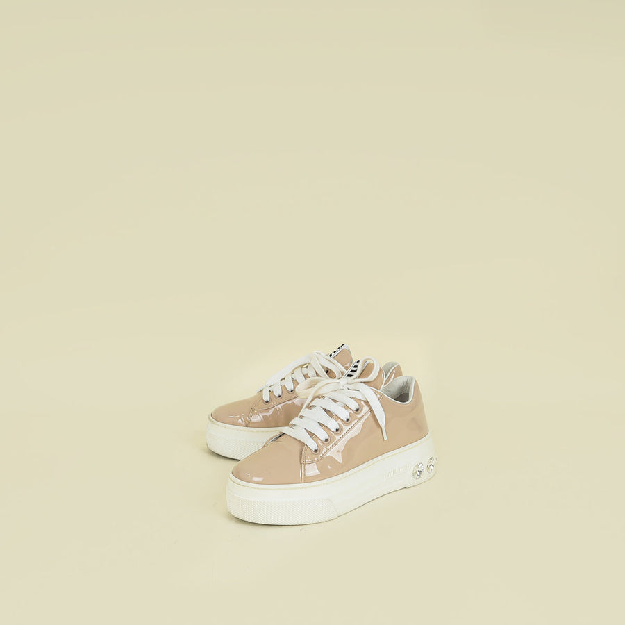Miu Miu Beige Platform w/Crystal Lace Up Sneakers 35