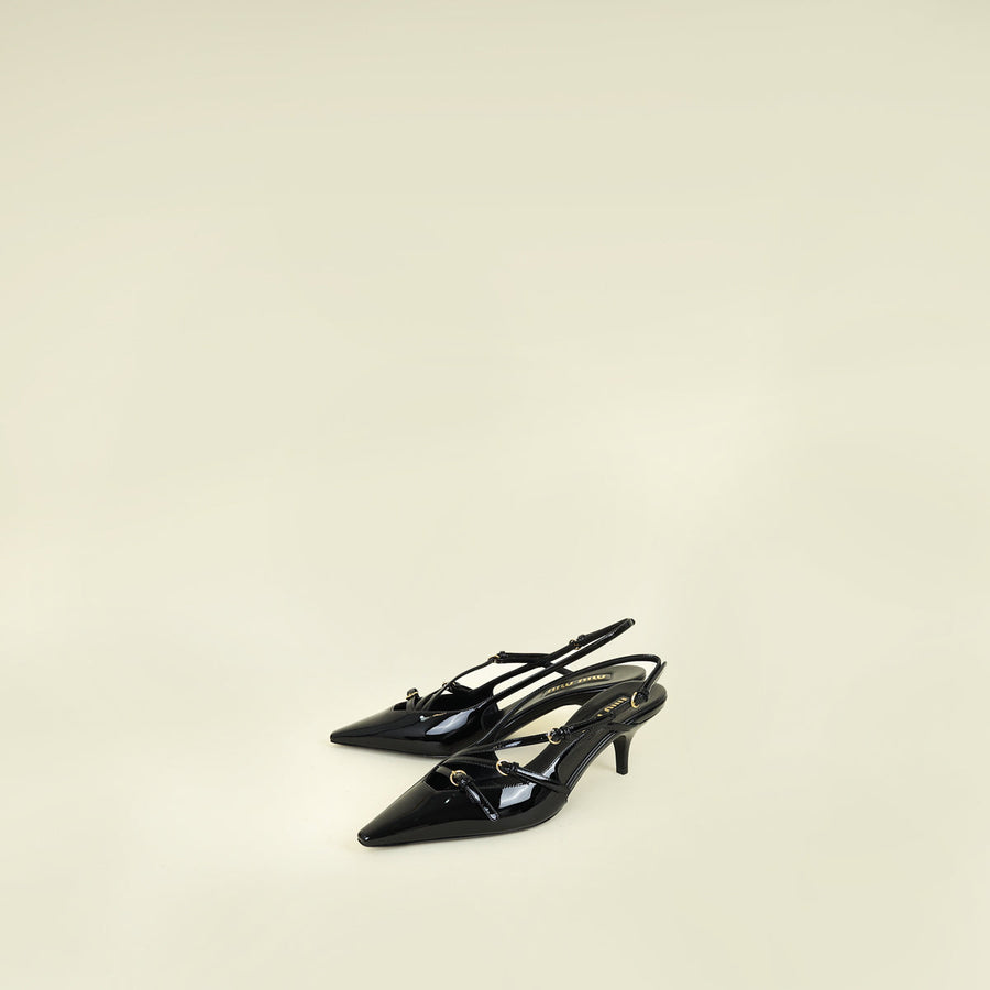 Miu Miu Black Buckles Slingback Pumps 39