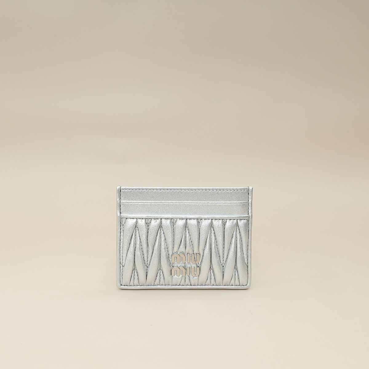 Miu Miu Metallic Silver Matelassé Nappa Card Holder