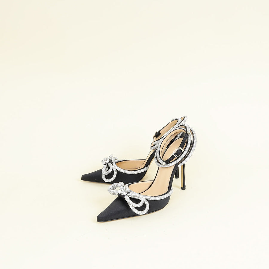Mach & Mach Black Double Crystal Bow High Heels 38