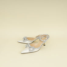 Mach & Mach Off White Satin Crystal Double Bow Pumps 40