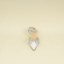 Mach & Mach Off White Satin Crystal Double Bow Pumps 40