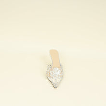 Mach & Mach Transparent  Metallic Silver Little Crystal Glass Mules 37.5