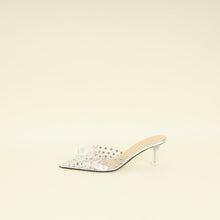 Mach & Mach Transparent  Metallic Silver Little Crystal Glass Mules 37.5