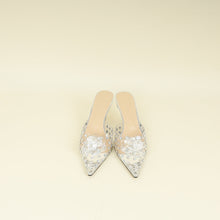 Mach & Mach Transparent  Metallic Silver Little Crystal Glass Mules 37.5