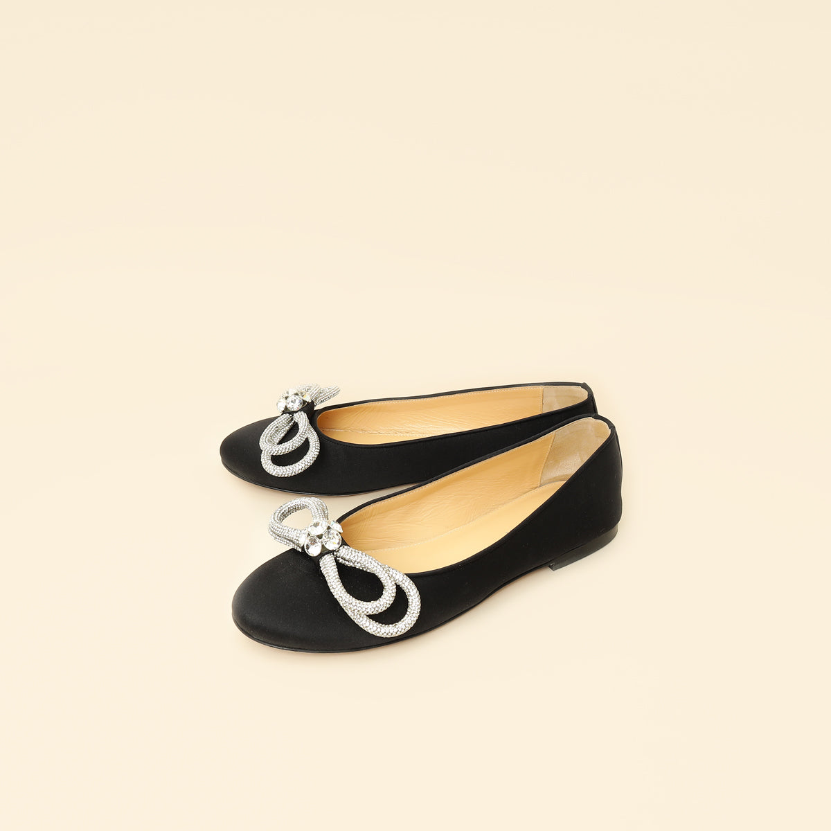 Mach & Mach Black Satin Double Bow Ballet Flats 38
