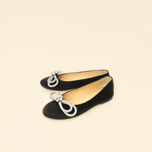 Mach & Mach Black Satin Double Bow Ballet Flats 38