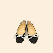Mach & Mach Black Satin Double Bow Ballet Flats 38