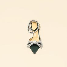 Mach & Mach Emerald Satin Crystal Double Bow Pumps 38