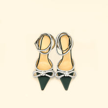 Mach & Mach Emerald Satin Crystal Double Bow Pumps 38