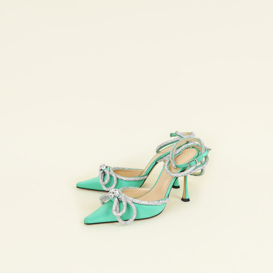 Mach & Mach Green Double Bow Satin Pumps 39