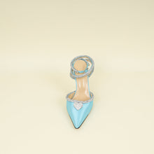 Mach & Mach Light Blue Satin Crystal Heart Embellished Ankle Strap Pumps 40.5